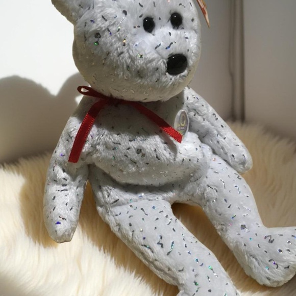 Retired Ty Beanie Baby Decade Sparkly White Anniversary Bear - Picture 9 of 12